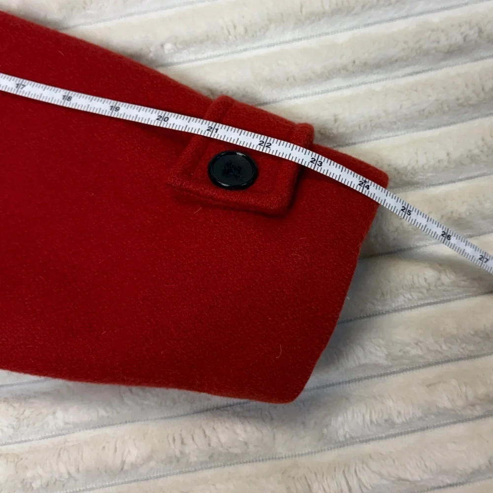 Petit Poids: Girls Red Wool Pea Coat with Floral Embroidery, Size 12